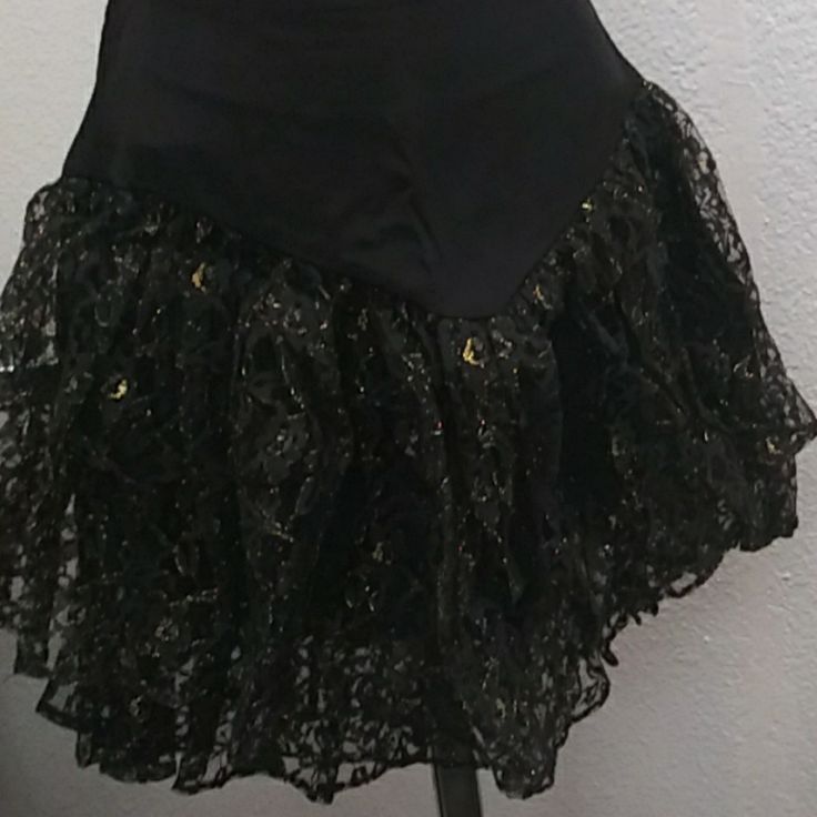 Skirt With Zipper In Back 2 Layered Lace Skirt Black With Gold Halloweencostumes9 Gothic Skirt Bottoms For Party, Gothic Fitted Skirt For Party, Gothic Fitted Party Skirt, Fitted Gothic Party Skirt, Fitted Black Skirt For Halloween, Fitted Ruffled Skirt Bottoms For Costume Party, Fitted Black Skirt For Costume Party, Halloween Stretch Mini Skirt, Black Skirt For Halloween Costume Party