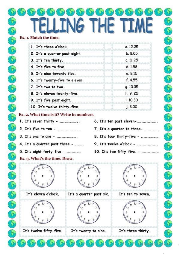 telling the time worksheet for kids to learn how to tell time in english