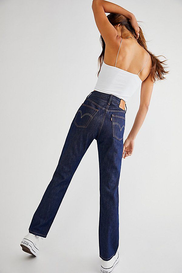 Super cool distressed jeans from Levi's featured in a mid-rise, straight leg silhouette. * Five-pocket style* Button-front closure* Soft rigid denim fabrication 501 Levis Women, Levis Women Outfits, Levis 501 Cropped Jeans, Straight Jeans Outfit, Levi Bootcut Jeans, Levis Straight Leg Jeans, Levis Outfit, Levi 501s, Jeans Free People