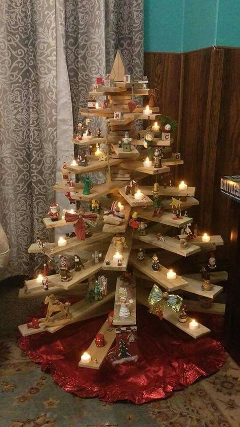 wooden christmas trees made out of wood planks