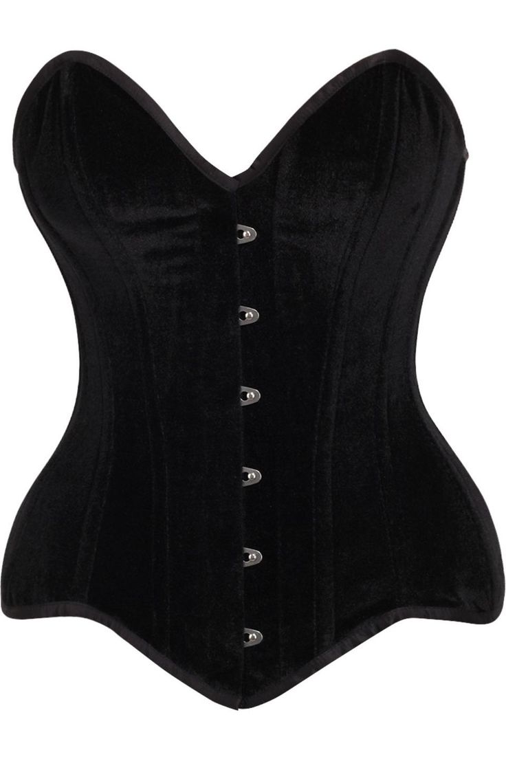 Overbust corset made of velvet fabric Front Busk Closure 10 Spiral Steel boned with 4 Flat steel bones Ribbon tie closure at back for cinching Privacy Panel Lined Hand Wash Velvet Corset Dress With Boned Bodice, Fitted Velvet Corset For Costume Party, Fitted Velvet Corset Dress With Boned Bodice, Gothic Velvet Corset For Costume Party, Velvet Fitted Corset With Boned Bodice, Elegant Velvet Fitted Corset, Gothic Fitted Corset With Hook And Eye Closure, Velvet Underbust Corset, Fitted Velvet Underbust Corset