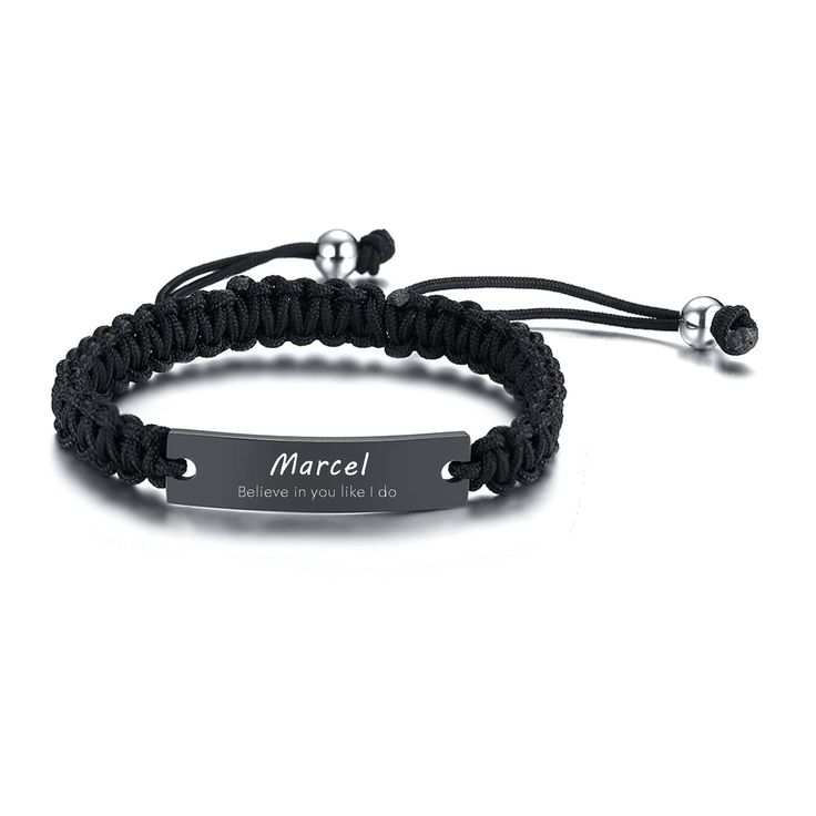 PRICES MAY VARY. Personalized Gifts for Men Women - This personalized rope bracelet can engraved your message with heart logo, monogram, customized gifts with all one's names, promise or any text you like. When he wears this bracelet, he'll have a reminder of his strength and that you are always there for him. Perfect Customized Gifts: Perfect gifts which can be presented as gifts for boyfriend, dad, husband, son, students, brothers, groomsman, groom, and friends on thanksgiving day, birthday, c Adjustable Black Bracelet For Birthday Gift, Adjustable Black Bracelet For Birthday, Adjustable Stainless Steel Braided Bracelet As Gift, Casual Stainless Steel Braided Bracelet As Gift, Casual Personalized Jewelry For Father's Day, Adjustable Engraved Black Name Bracelet, Personalized Adjustable Braided Bracelet For Father's Day, Personalized Adjustable Braided Bracelets For Father's Day, Adjustable Black Jewelry For Birthday Gift