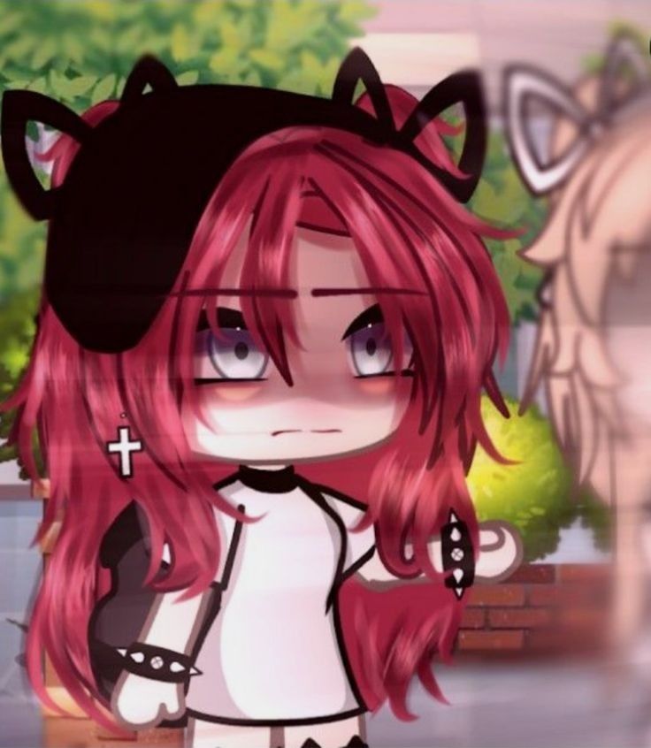 an anime character with red hair and cat ears