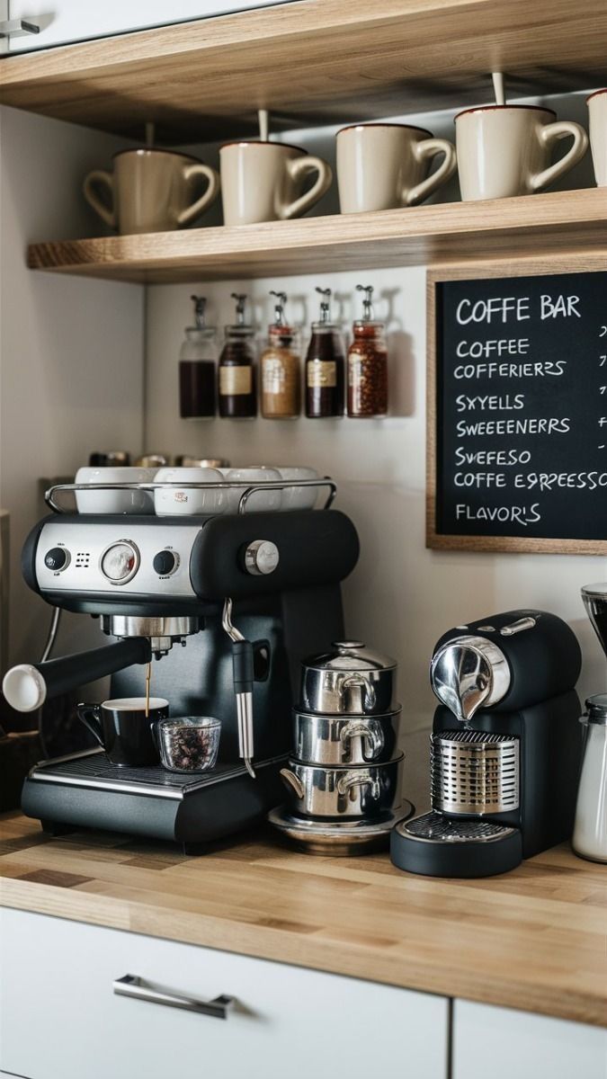 the coffee bar has many different types of espresso machines