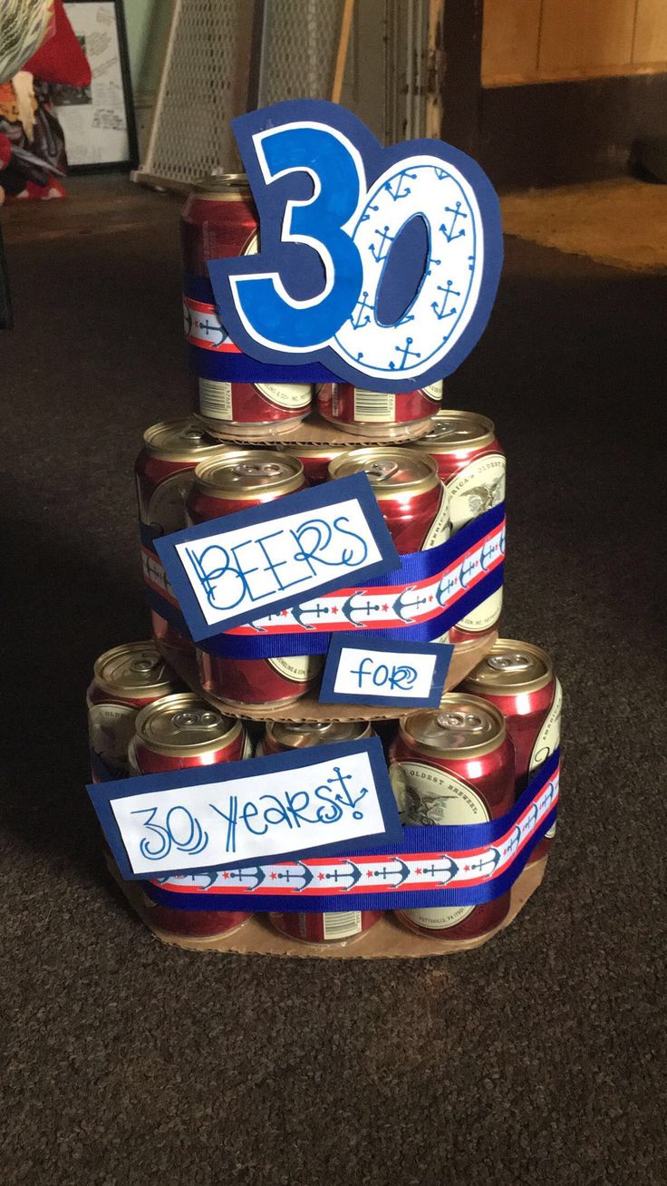 a stack of cans with the number 30 on them