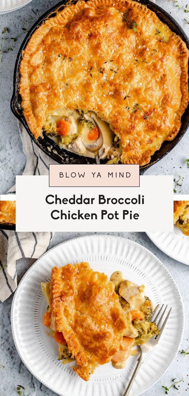 cheddar broccoli chicken pot pie on a plate