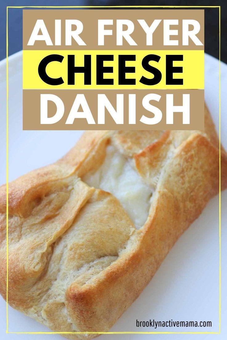 an air fryer cheese danish on a white plate with the words, air fryer cheese danish