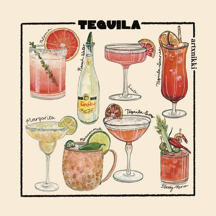 various types of cocktails are shown in this illustration