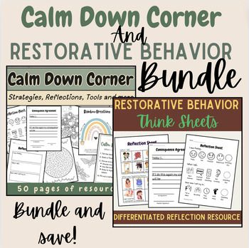 the calm down corner and restorative behavior bundle is shown in this graphic file