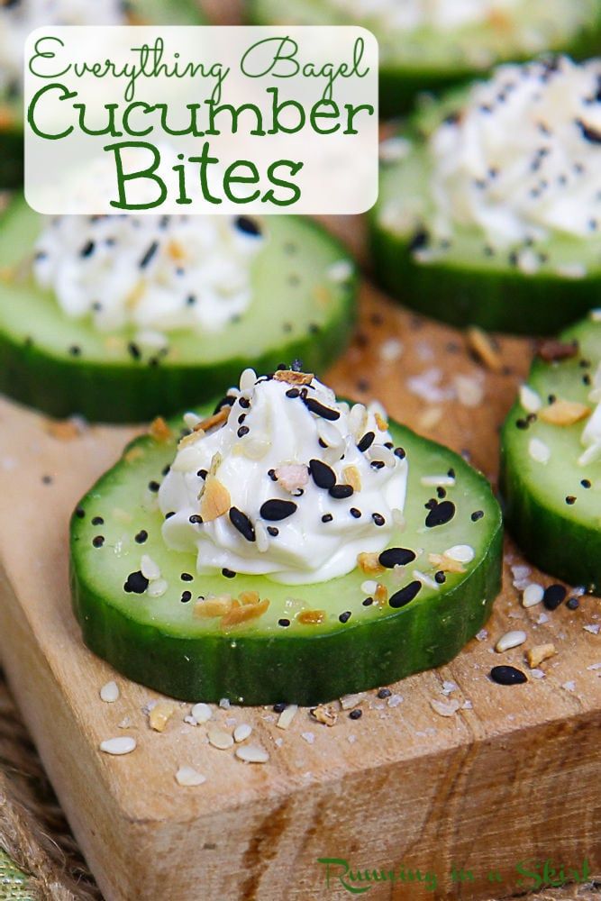 cucumber bites are topped with whipped cream and sprinkles on a cutting board