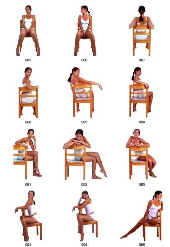 a woman sitting in a chair with her legs crossed and showing different positions to sit on