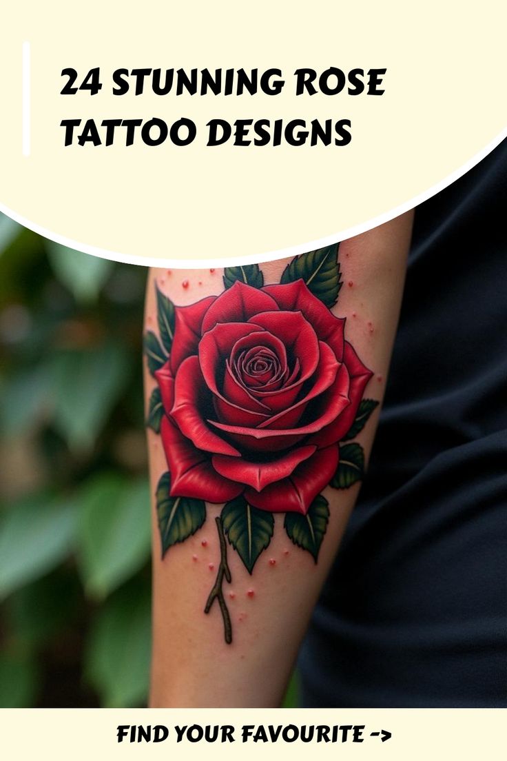 24 Stunning Rose Tattoo Designs Red And Black Flower Tattoo, Red Rose Tattoo Design, Half Sleeve Rose Tattoo, A Rose Tattoo, Black Flowers Tattoo, Realistic Flower Tattoo, Rose Tattoo Ideas, Cover Up Tattoos For Women, Realistic Rose Tattoo