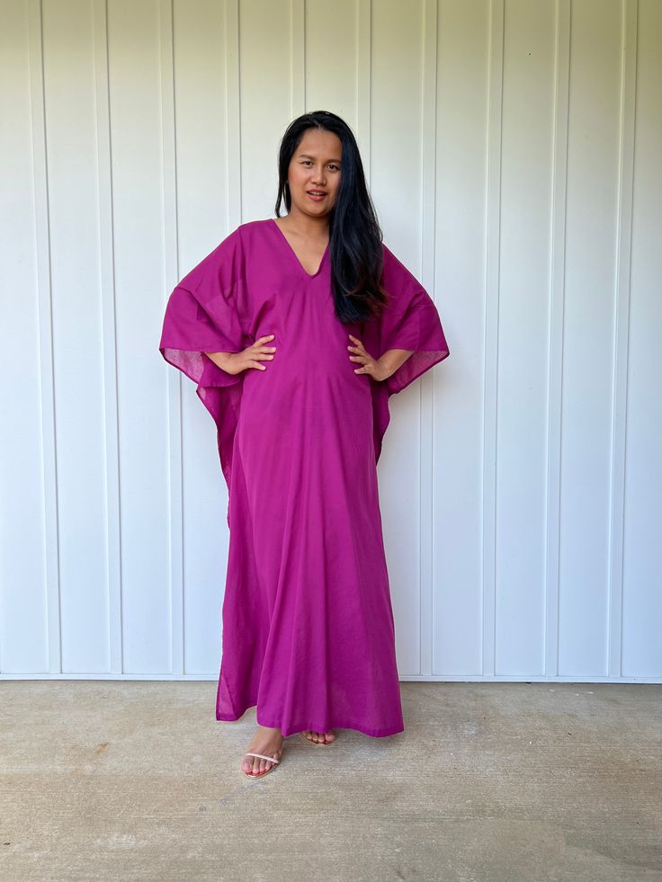 Unwind in absolute comfort with our semi sheer cotton gauze kaftan. This kaftan is perfect for the beach, pool, resort and laid-back time at home. Crafted from quality soft and breathable gauze cotton, it offers an airy fit that's ideal for lounging and cover up. Its relaxed design and easy slip-on style make it your go-to choice for outdoor cover up and relaxed nights at home. Flowy Unlined Cover-up For Vacation, Flowy V-neck Tunic For Beach Cover-up, Flowy V-neck Breezy Cover-up, Relaxed Fit V-neck Cover-up For Vacation, V-neck Kaftan For Poolside Beachwear, Summer V-neck Kaftan For Beach Cover-up, Summer V-neck Kaftan For Resort, Flowy Unlined Beachwear Cover-up, Flowy Long Cover-up For Poolside