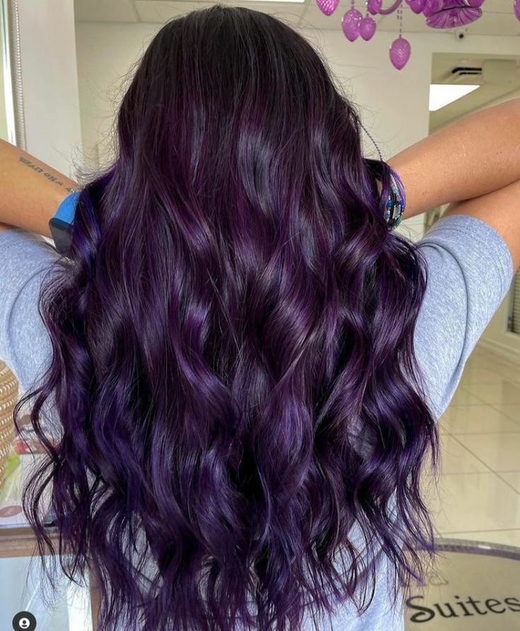 Dark Purple Hair Color, Purple Hair Highlights, Violet Hair Colors, Rambut Brunette, Purple Ombre Hair, Dark Purple Hair, Dyed Hair Purple, Plum Hair, Violet Hair