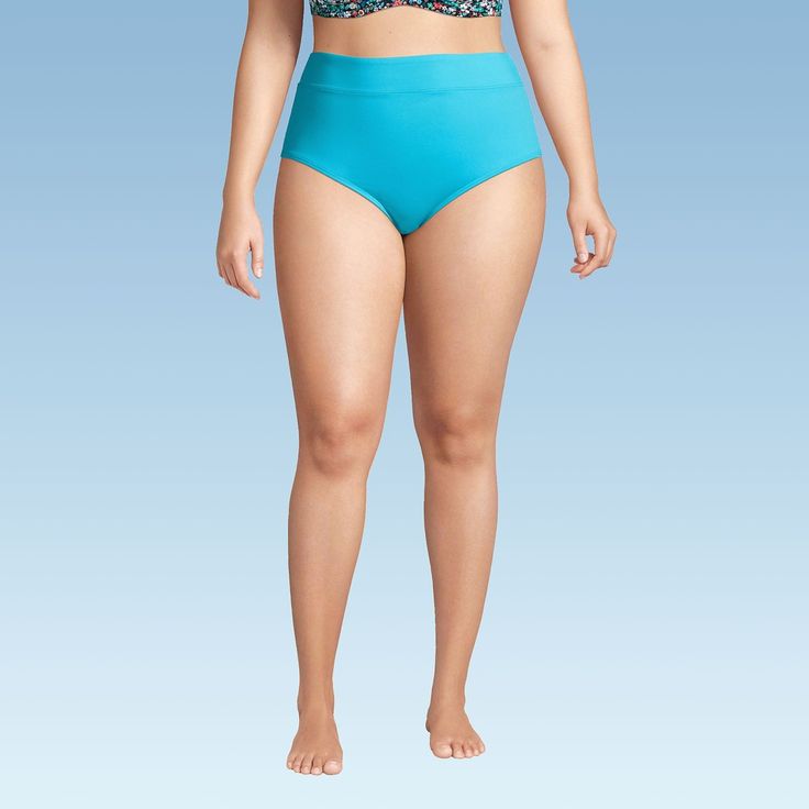 At Lands’ End we believe every body is a beach body and design our swimsuits to fit women of every shape and size. Our Women’s High Waisted Bikini Bottoms are the perfect example of how great every woman can look and feel in a swimsuit. Made with LYCRA Xtra Life spandex this suit is specially designed to keep its shape in and out of the water and hold up all summer long. These bottoms offer UPF sun protection wherever it has you covered. We promise you’re going to love these flattering swim bott Contoured Blue Swimwear For Swimming, Contoured Blue Swimwear, Fitted Swimwear For Pool And Beach Season, Contoured Swimwear For Pool And Beach Season, Contoured Tankini For Pool, Full Coverage Tankini For Beach, Beach Season Shapewear Swimwear, Stretch Turquoise Swimwear For Pool, Full Coverage Swimwear For Beach Season Sunbathing