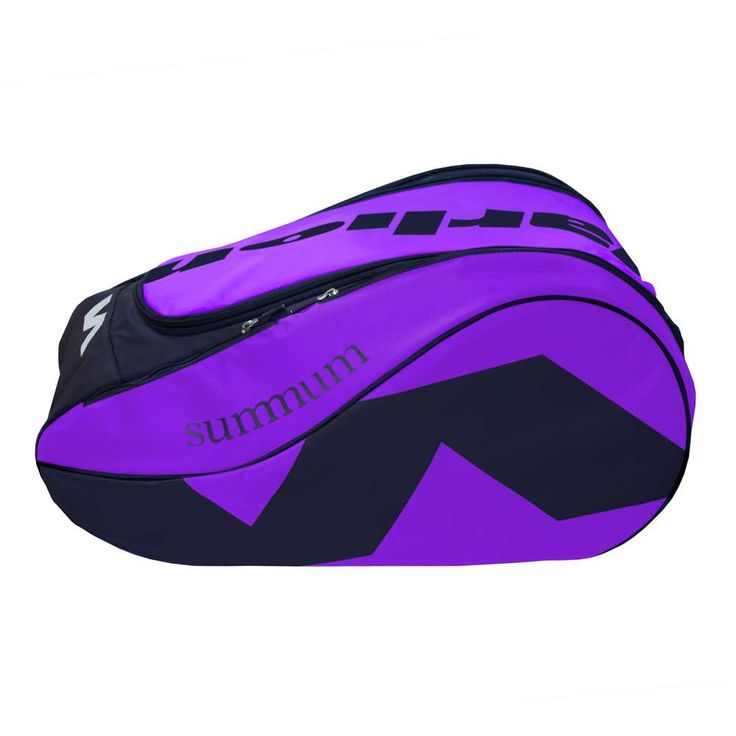 a purple and black tennis bag with the word summer on it's front side