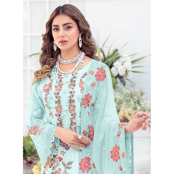 Fabric Details :-Top :- Heavy Faux Georgette With Heavy Embroidery Work With Sequence With StoneBottom :- SantoonInner :- SantoonDupatta :- Heavy Nazmeen With Chain Stitch Work With 4 Side LaceWork :- Embroidery Work With Sequence & StoneLength :- Max up to 42" to 44" InchesSize :- Max up to 48" InchesStyle :- Salwar Kameez Pant SuitsType :- Ready to WearWash :- First Time Dry Clean Sizes :- 2 US XX-Small (Chest-34 Waist-30)4 US X-Small (Chest-36 Waist-32)6 US Small (Chest-38 Waist-34)8 US Mediu Long Sleeve Floral Embroidery Palazzo Set For Festivals, Festivals Long Sleeve Palazzo Set With Floral Embroidery, Festival Long Sleeve Palazzo Set With Floral Embroidery, Festival Floral Embroidered Long Sleeve Palazzo Set, Blue Churidar With Floral Embroidery And Long Sleeves, Blue Long Sleeve Churidar With Floral Embroidery, Spring Wedding Long Sleeve Churidar, Long Sleeve Churidar With Floral Embroidery For Eid, Embroidered Long Sleeve Churidar For Spring