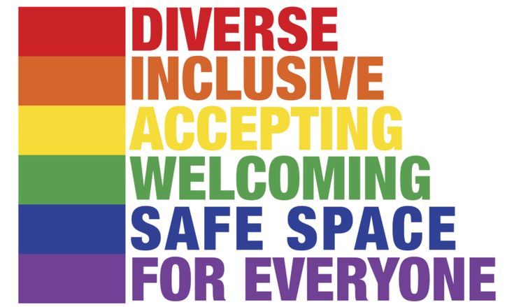 a rainbow poster with the words diverse inclusive accepting welcoming safe space for everyone on it