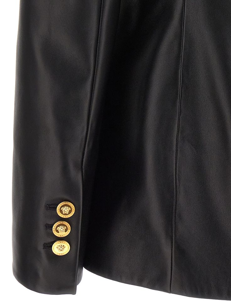 100% Ovis Aries Luxury Double Button Evening Blazer, Luxury Blazer With Button Closure, Elegant Tailored Leather Blazer, Luxury Blazer With Double Button Closure, Luxury Double Button Blazer, Elegant Leather Office Blazer, Elegant Leather Blazer For Office, Luxury Evening Blazer With Button Closure, Elegant Leather Blazer With Button Closure