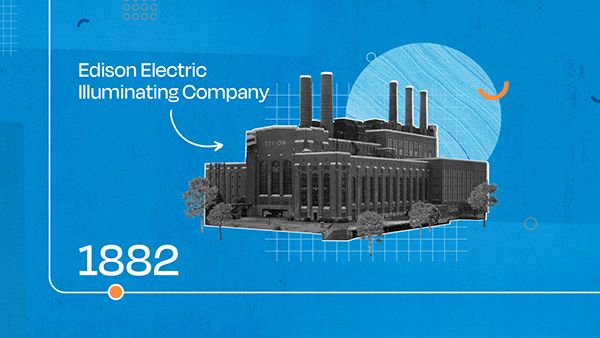 an advertisement for the electric illuminating company, 1932 - 1932 is shown in blue and black