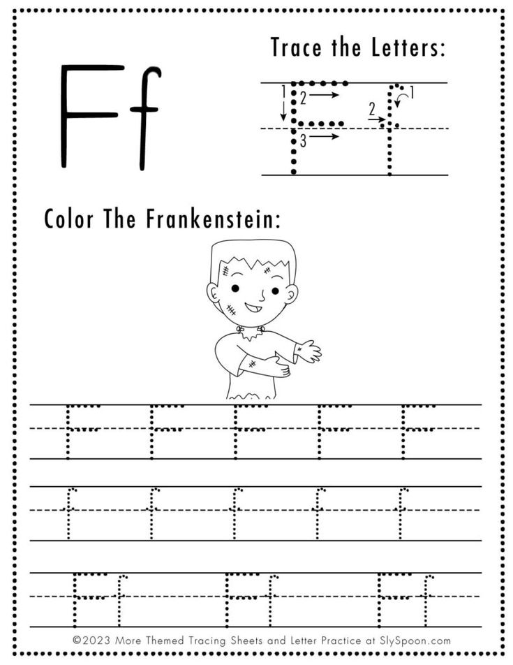 the letter f worksheet for children to learn how to write and draw letters