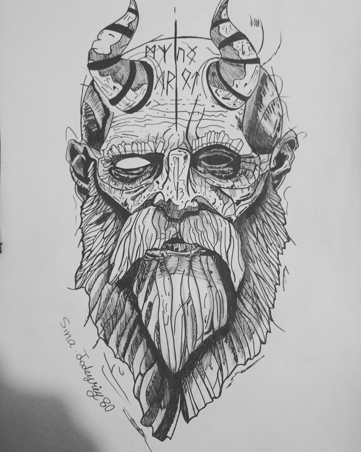 a drawing of an old man with horns on his head