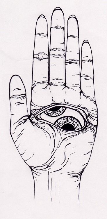 a drawing of a hand with an eye in it