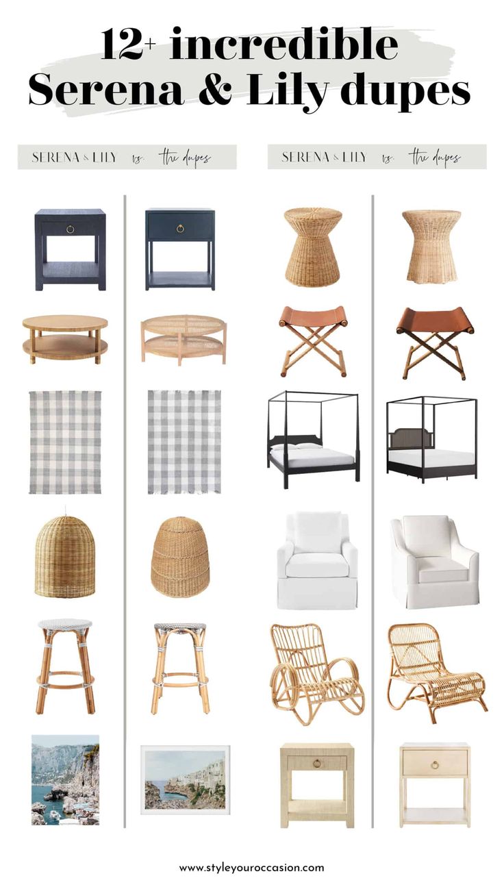 Check out these 12+ incredible Serena and Lily dupes that will leave you speechless. Whether you want bar stools, rugs, coffee table, chair, bed, or a Serena and Lily look for less bedroom, this post has you covered. It’s truly Serena and Lily look alike heaven for way less! Serena And Lily Living Room, Coffee Table Chair, Coffee Table Ideas, Wicker Side Table, Canopy Bed Frame, Rattan Lounge Chair, Serena And Lily, Virtual Design, Chair Bed