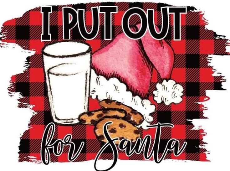 i put out for santa with cookies and a glass of milk on the checkered tablecloth