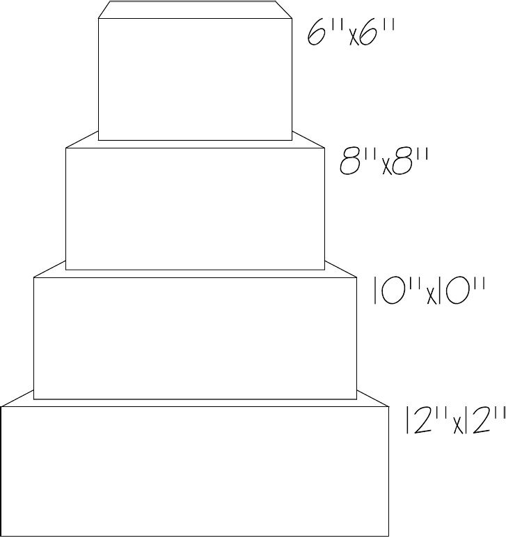 three tiered cake is shown with measurements