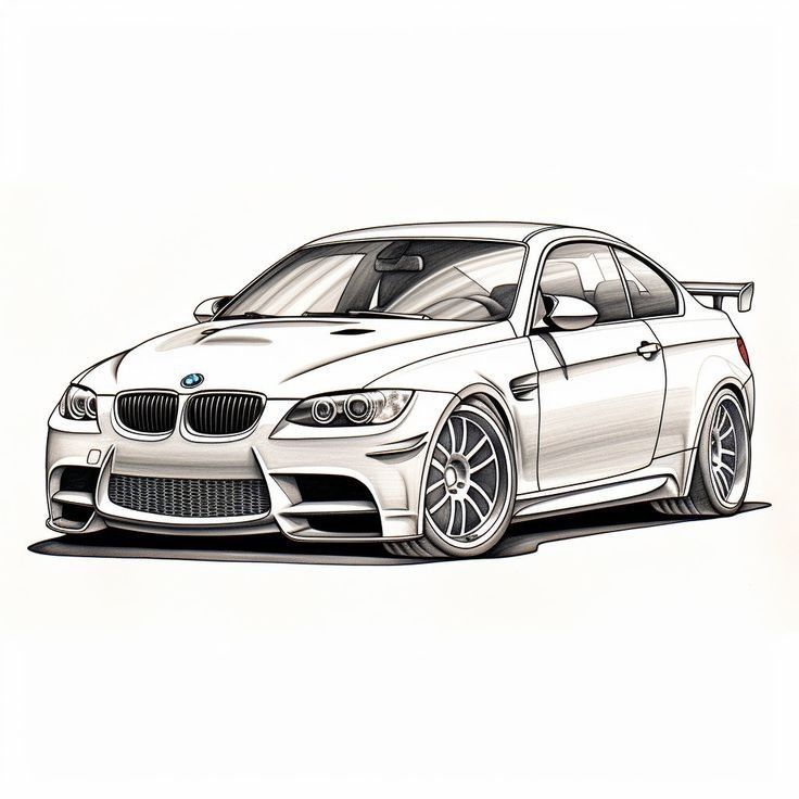 a drawing of a white car on a white background