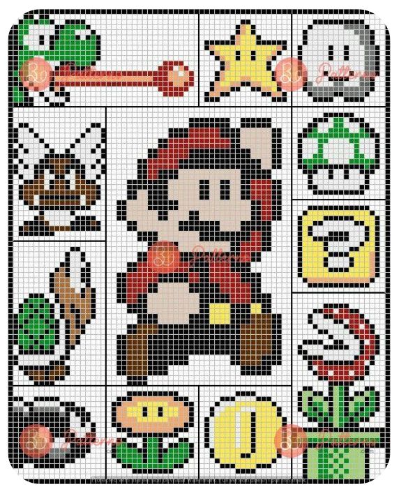 a cross stitch pattern with mario and luigi's characters on it, all in different colors