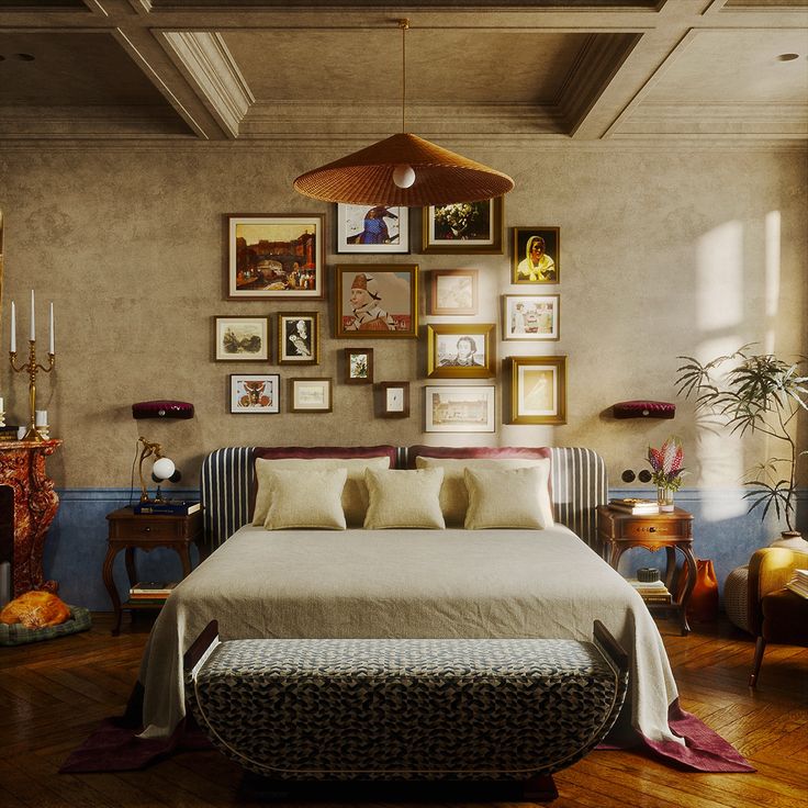 a bed sitting in a bedroom on top of a hard wood floor