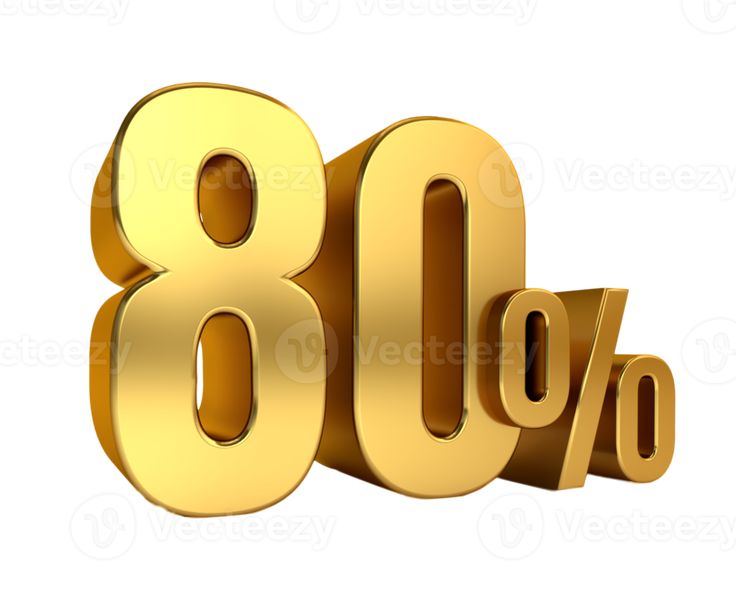 an image of a gold 80 % sign on a white background with clippings