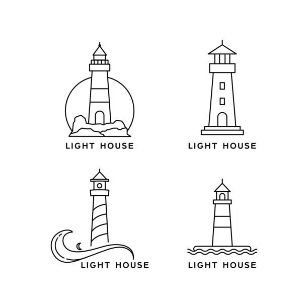 four lighthouses are shown with the words light house in each one's letters