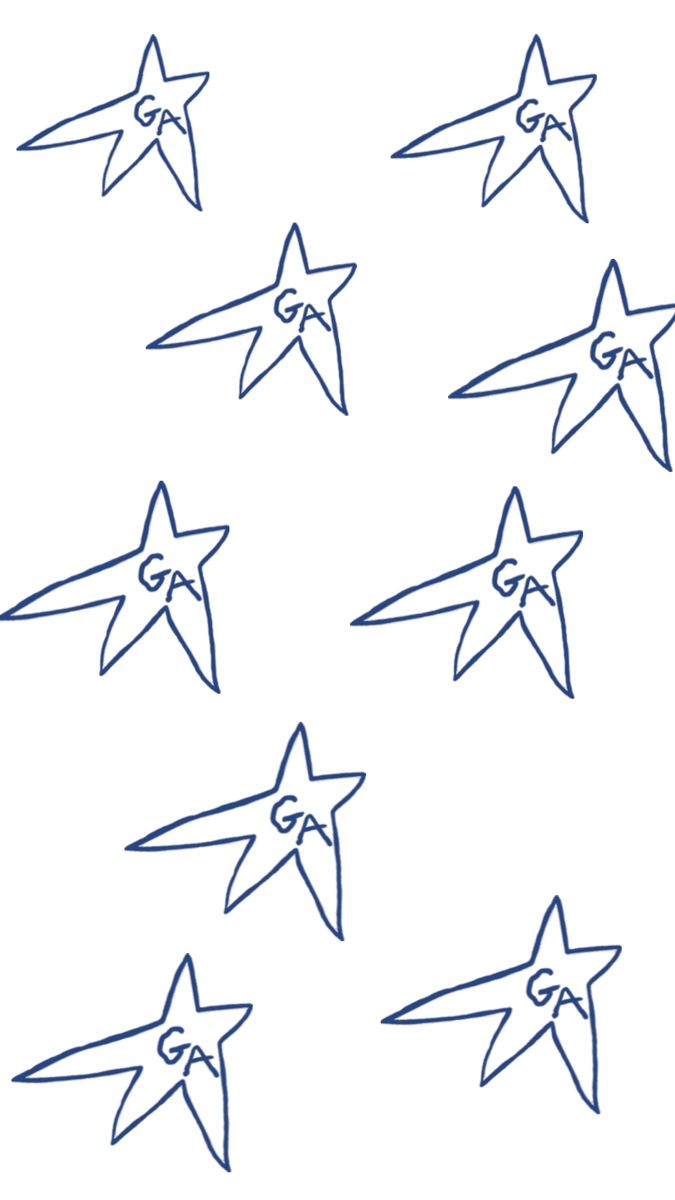 six stars are drawn in blue ink on a white background