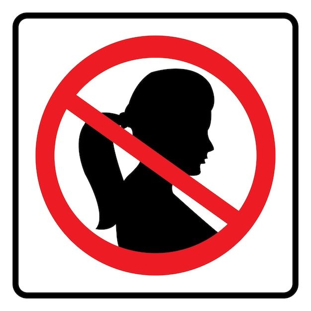 a red and black sign with a woman's head in the middle of it