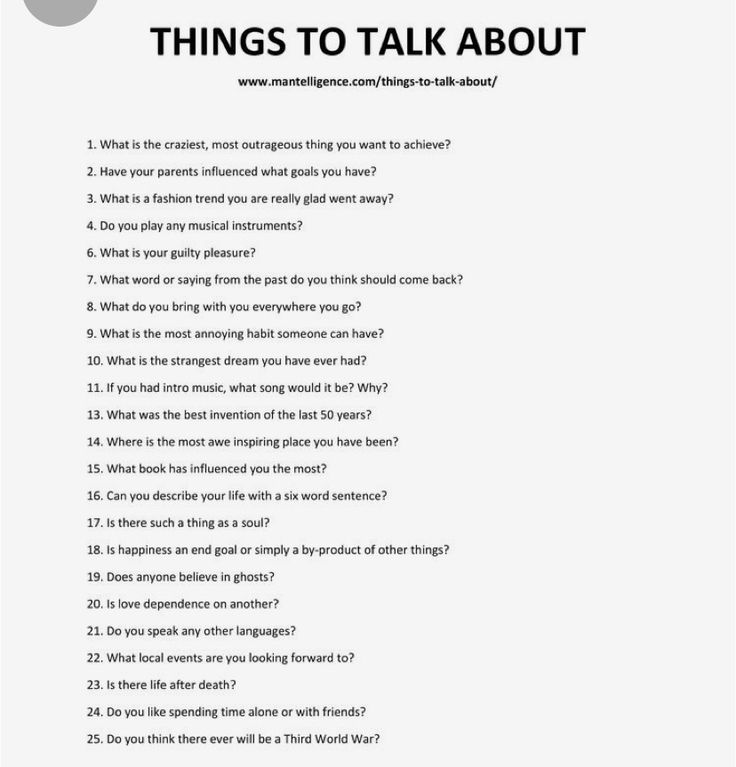 a question sheet with the words things to talk about