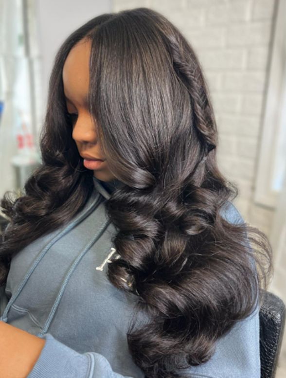 Loose Hair Middle Fishtail Braids For Black Hair Middle Part Sew In With Fishtail Braid, Sew Ins Middle Part, Sew In With Fishtail Braid, Middle Part Quick Weave, Sew In Wig, Fishtail Braids, Braids For Black, Loose Hair, Fishtail Braid