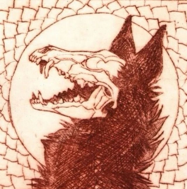 a drawing of a wolf with its mouth open