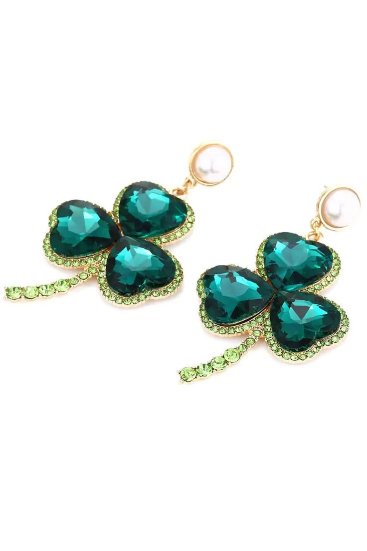 The high-end emerald earrings belong to the charm of Dahlia Emerald Clover Earrings. Clover-shaped earrings inlaid with gemstones and diamante, accented with a delicate pearl. Perfect for party dresses or everyday wear.  One Size fits all  Length/Width:7.5cm/3cm  Color may vary due to lighting on images Emerald Drop Earrings For Party, Green Jeweled Earrings For Party, Emerald Earrings For May Birthstone Party, May Birthstone Crystal Dangle Earrings For Party, Elegant Green Jeweled Earrings, Emerald Earrings For Party And May Birthstone, Green Crystal Earrings For May Birthstone Party, Elegant Crystal Earrings For May Birthstone Party, Elegant May Birthstone Crystal Earrings For Party