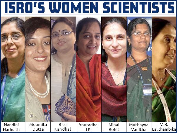 an image of women who are in the same group for this poster, which reads isro's women scientisties