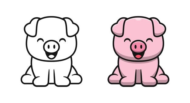 two cartoon pigs sitting next to each other on a white background, one with its tongue out