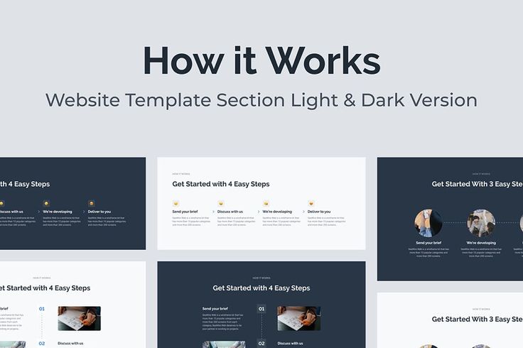 how it works website template section light & dark version with slide slideshow and icons