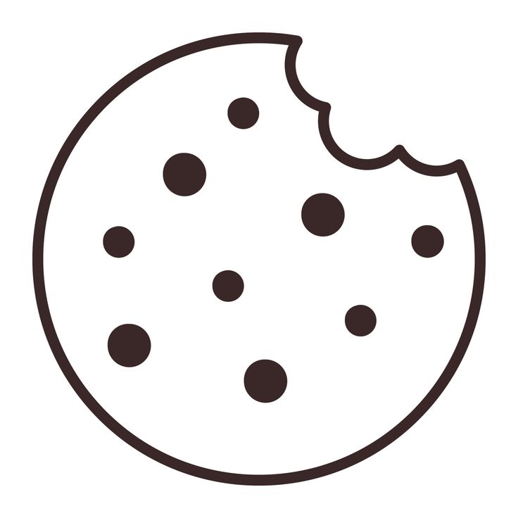 a cookie with chocolate chips on it is outlined in black and white, as well as dots