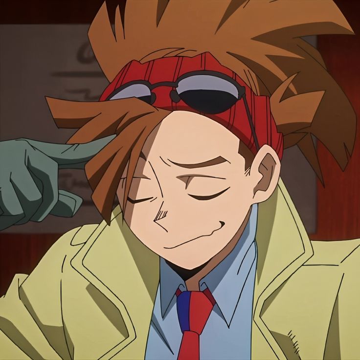 an anime character with red hair and glasses