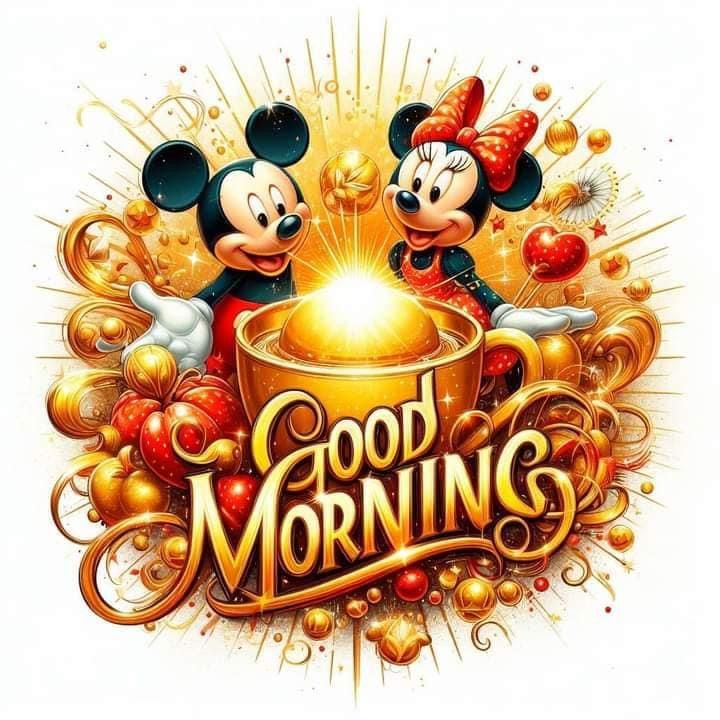 mickey and minnie mouse with the words good morning