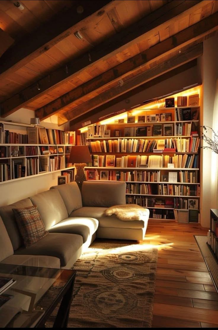 a living room filled with furniture and lots of books