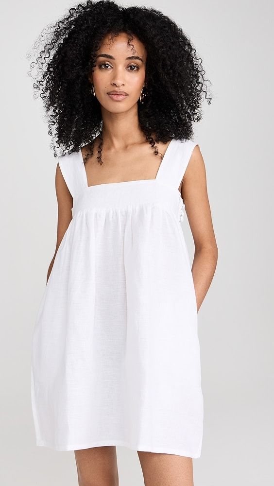 Mie Uzes Dress | Shopbop Summer Linen Dress With Smocked Back, Chic Linen Dress With Straight Neckline, Sleeveless Linen Dress With Smocked Back, Chic Sleeveless Linen Dress With Smocked Back, Chic Unlined Linen Dress With Straight Neckline, Square Neck Linen Dress For Daywear, Chic Sleeveless Unlined Linen Dress, Chic Square Neck Linen Beach Dress, Summer Linen Dress With Square Neck