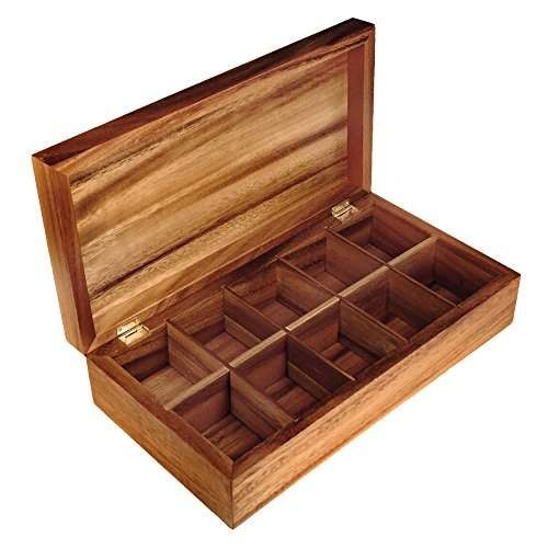 an open wooden box with compartments on the inside and outside for small items to store in